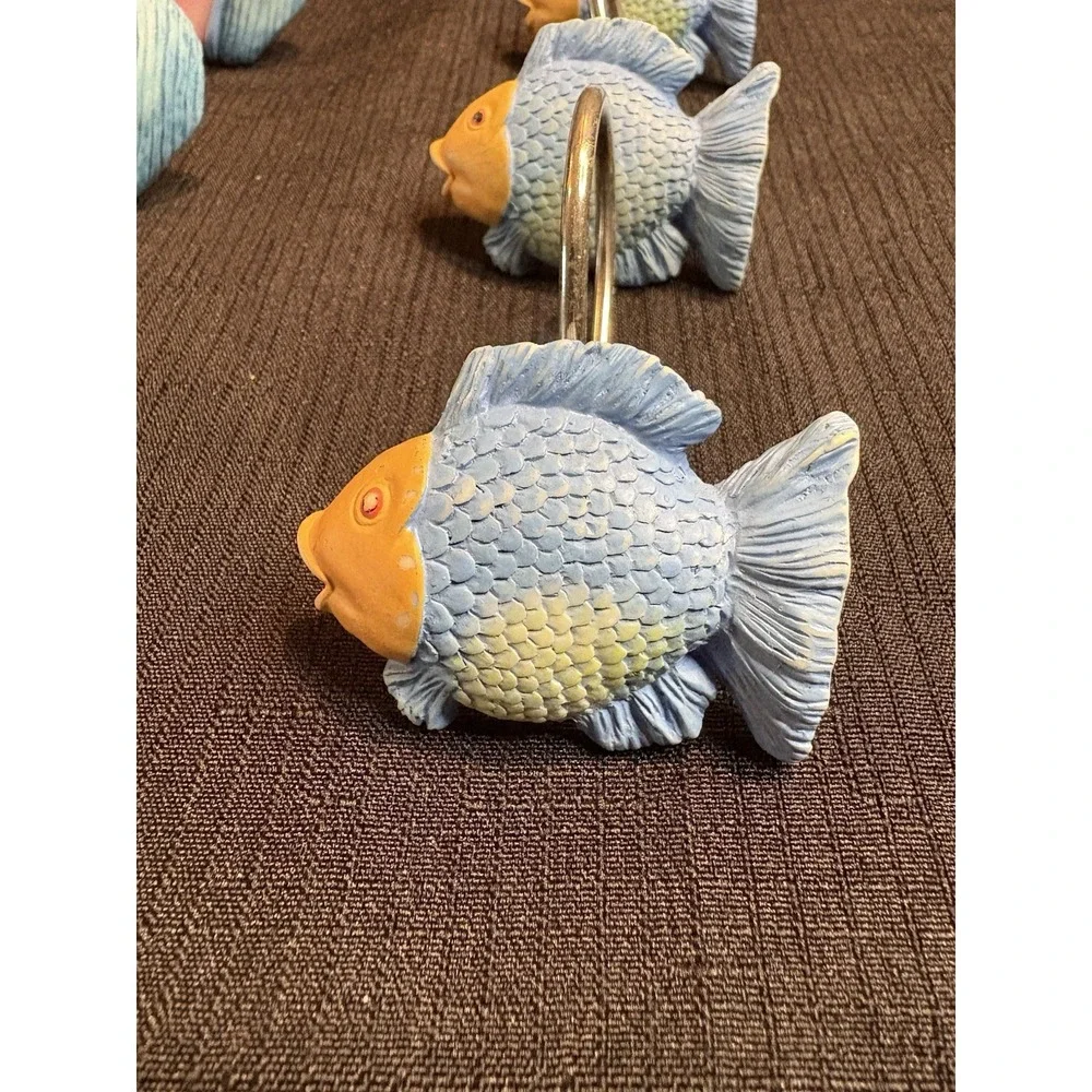 Fish Palm Tree Boat Shower Curtain Hangers Set 12 Beach Nautical Resin Hooks
